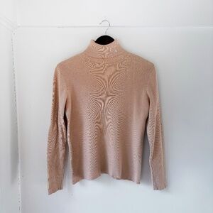 Lauren by Ralph Lauren Ribbed Turtleneck 100% Cotton Tan Beige Women's Large